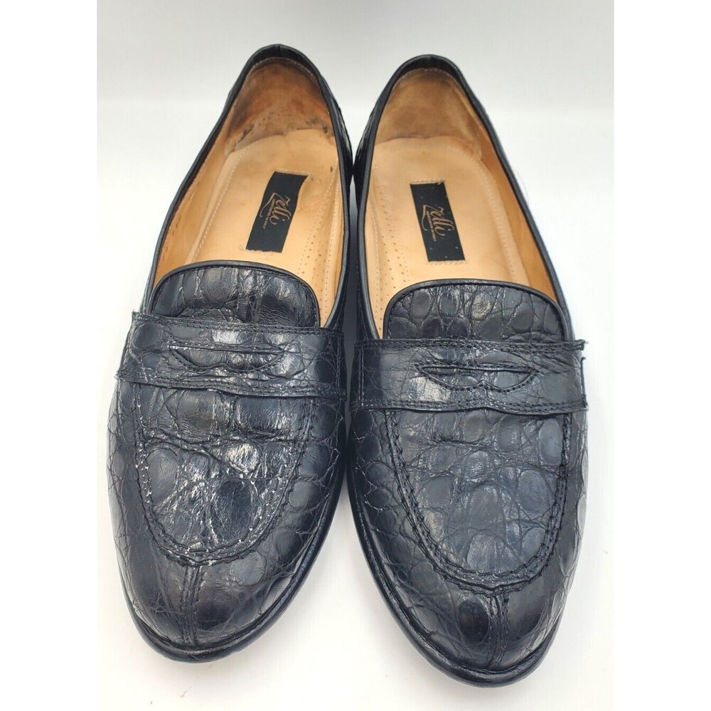 ZELLI Genuine Crocodile Alligator Mens 8 1/2 M Black Loafers Made‎ In Italy